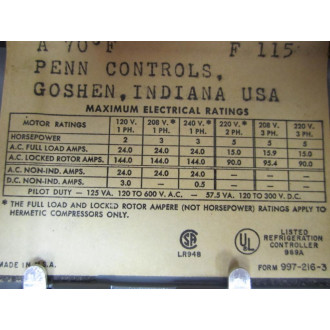 Penn A72CA-4 Direct Immersion Hot Water Control - New No Box