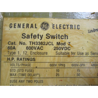 General Electric TH3362JCL Safety Switch - New No Box