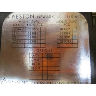 Weston 2497-283091 Panel Meter - Used
