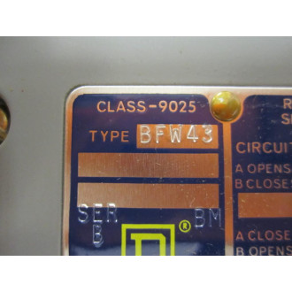 Square D 9025 BFW43 9025-BFW-43 Switch 9025BFW43