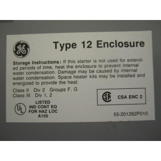 GE General Electric 55-201262P010 Enclosure Type 12 - Used