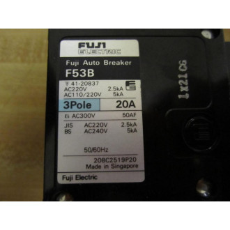 Fuji Electric F53B Auto Breaker 41-20837  3 POLE 20A - New No Box