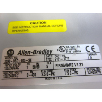 Allen Bradley 9101-2344 Ultra3000 AC Drive 2098-DSD-005-SE Enclosure Only - Used