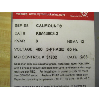 Myron Zucker KIM43003-3 Capacitor - New No Box