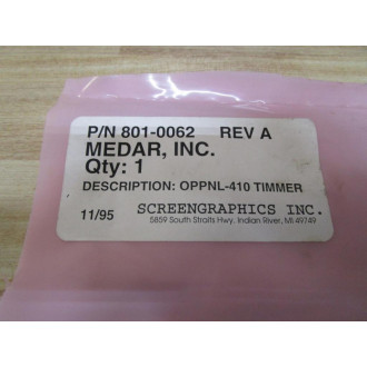 Medar 801-0062 Display Control  Panel 8010062