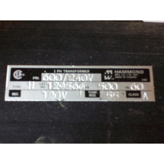 Hammond 129566 1PH Transformer - New No Box
