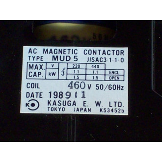 Kasuga JISAC3-1-1-0 AC Magnetic Contactor type  MUD-5 - New No Box