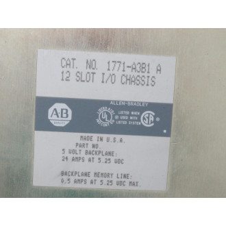 Allen Bradley 1771-A3B1 12-Slot IO Chassis 1771A3B1 Ser A - Used