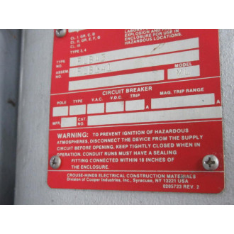 Crouse & Hinds FLB43 Raintight Enclosure - Used