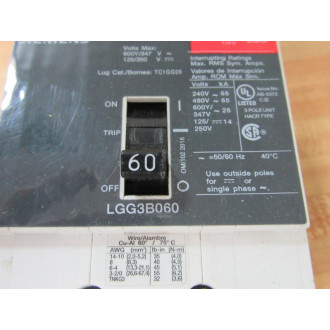 Siemens LGG3B060 60A Circuit Breaker LGG3B060L - Used