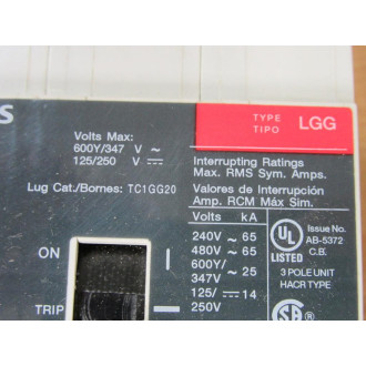 Siemens LGG3B060 60A Circuit Breaker LGG3B060L - Used