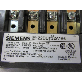 Siemens 22DUB32AFE6 Starter - New No Box
