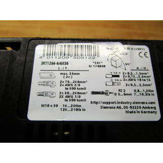 Siemens 3RT1266-6AM36 Contactor 3RT12666AM36 Cracked Housing - Used