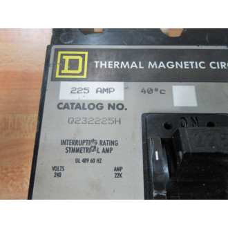 Square D Q232225H 225A Circuit Breaker W3 Bus Terminals - Used