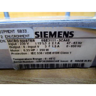 Siemens 6SE3111-5CA40 Drive Base 6SE31115CA40 Base Only - Used