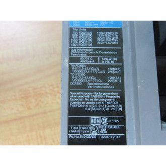 Siemens FD62F250 250A Circuit Breaker FD62F250L Series B - New No Box