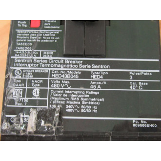 Siemens HED43B045 45A Circuit Breaker HED43B045L Cracked Corner - Used