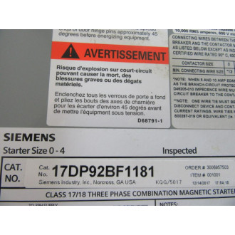 Siemens 17DP92BF1181 Starter Combo w14DP32AF81 - New No Box