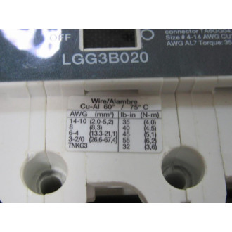 Siemens LGG3B020 Circuit Breaker LGG3B020L - Used