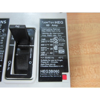 Siemens HEG3B060 60A Circuit Breaker HEG3B060L - New No Box