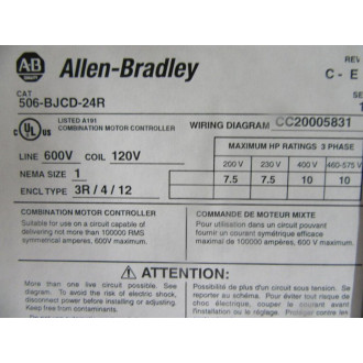 Allen Bradley 506-BJCD-24R Starter 506BJCD24R