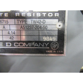 Square D 6715-TW42-D Plate Resistor A51237-204-50 - New No Box
