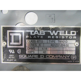 Square D 6715-TW42-D Plate Resistor A51237-204-50 - New No Box