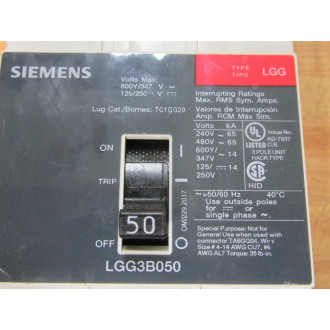Siemens LGG3B050 50A Circuit Breaker LGG3B050L - New No Box