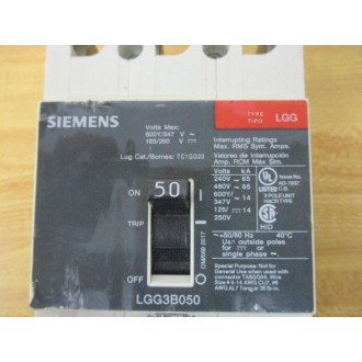 Siemens LGG3B050 50A Circuit Breaker LGG3B050L CRACKED FRONT HOUSING - Used