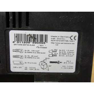 Siemens 3RT1056-6AF36-0UA0 Contactor WO Terminal Shroud - Used