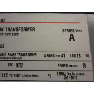 Cutler Hammer S10N06A02N Eaton Transformer