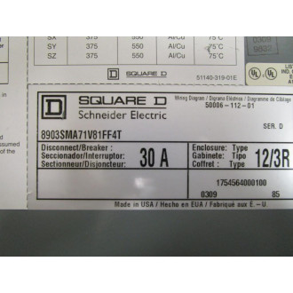 Square D 8903SMA71V81FF4T Safety Switch - New No Box