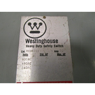 Westinghouse RHUN361 Safety Switch - Used