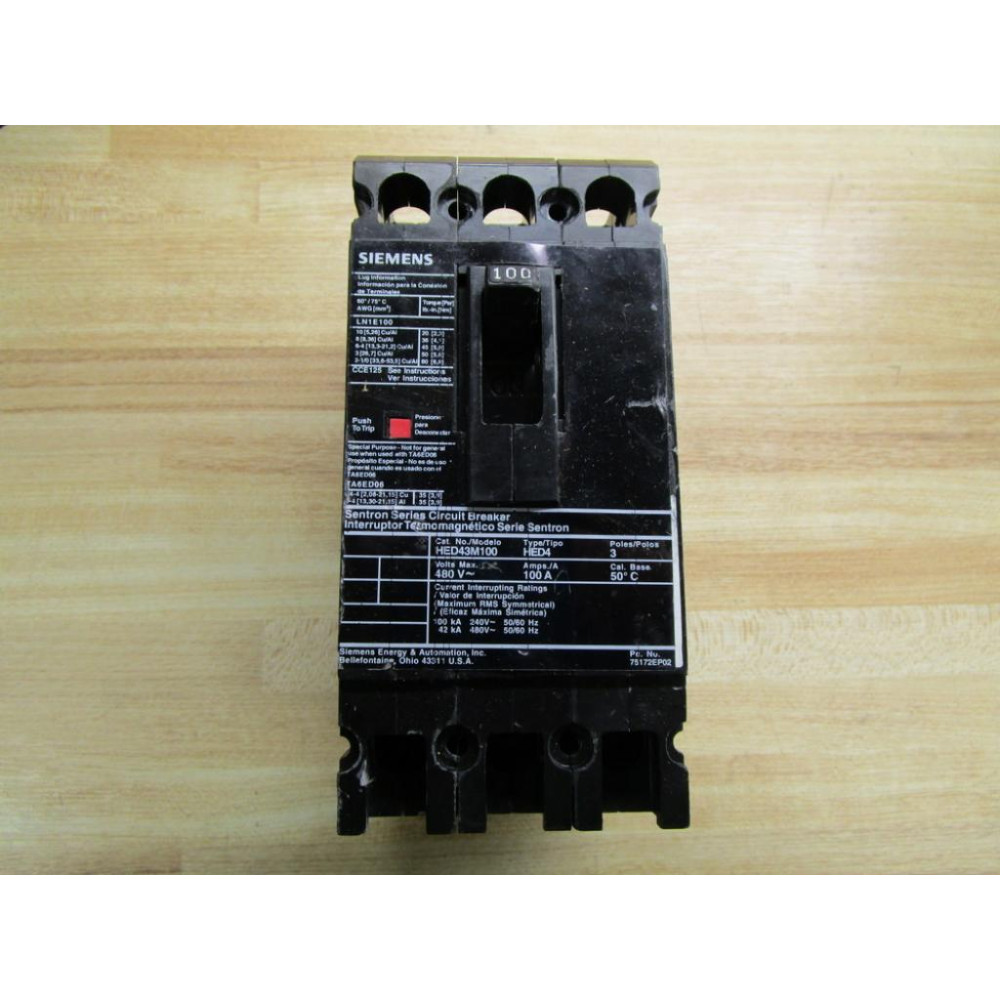 Siemens HED43M100 Circuit Breaker HED43M100L - Used