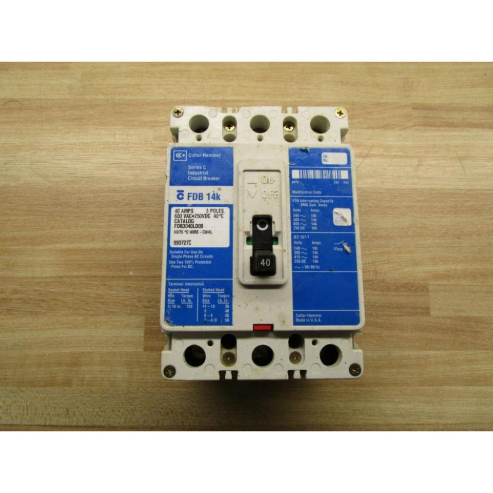 Cutler Hammer FDB3040LD08 Eaton Circuit Breaker - Used