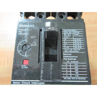 Siemens ED63A040 ITE Circuit Breaker ED63A040L WO Lugs - Used