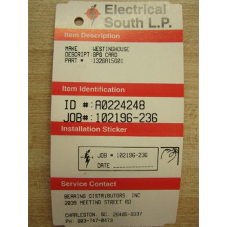 Westinghouse 1326A15G01 GPG Card - Refurbished
