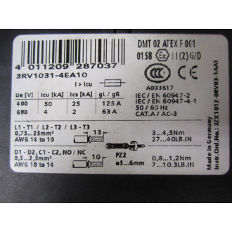Siemens 3RA11354EB341BB4 Combination Starter 3RV1031-4EA10 - New No Box