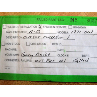 Allen Bradley 1771-OW Module 1771-0W Non-Refundable - Parts Only