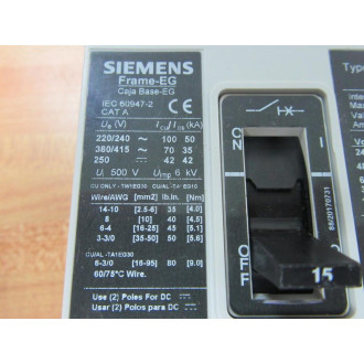Siemens HEG3B015 Circuit Breaker 15 Amp HEG3B015L - New No Box