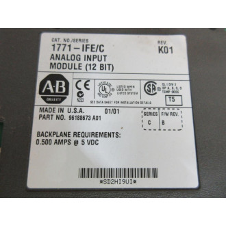 Allen Bradley 1771-IFE Module Ser. C, Rev. K01, FW Rev. B,96188673 A01 - Used
