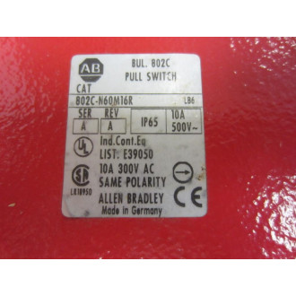 Allen Bradley 802C-N60M16R Pull Switch  802CN60M16R Series A Rev A - New No Box