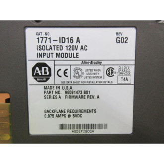Allen Bradley 1771-ID16 Module Ser A,Rev G02,96091473 B01 - Used
