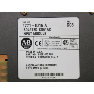 Allen Bradley 1771-ID16 Module Ser A,Rev G03,96091473 B01 - Used