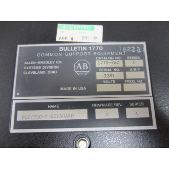 Allen Bradley 1770-FAC PLCPLC-2 Keyboard  1770FAC Ser.A - Used