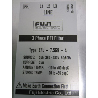 Fuji Electric EFL-7.5G9-4 3 Phase RFI Filter F8-188549 Dented - Used