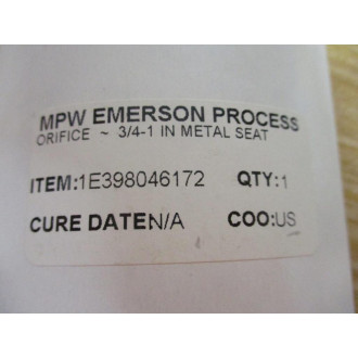 Emerson 1E398046172 Orifice ~ 34"-1" Metal Seat