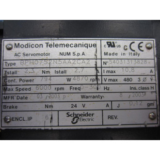 Modicon BPH0752N5AA2CA2 Telemecanique Servo Motor BPH0752-N5AA2CA2 - Used