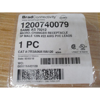 Woodhead 7R3A06A19A120 Brad Connectivity Receptacle Molex 1200740079 (Pack of 2)