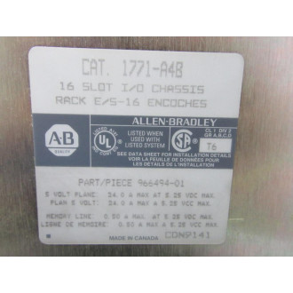 Allen Bradley 1771-A4B 16 Slot IO Chassis 1771A4B w 1771-P7 B - Used